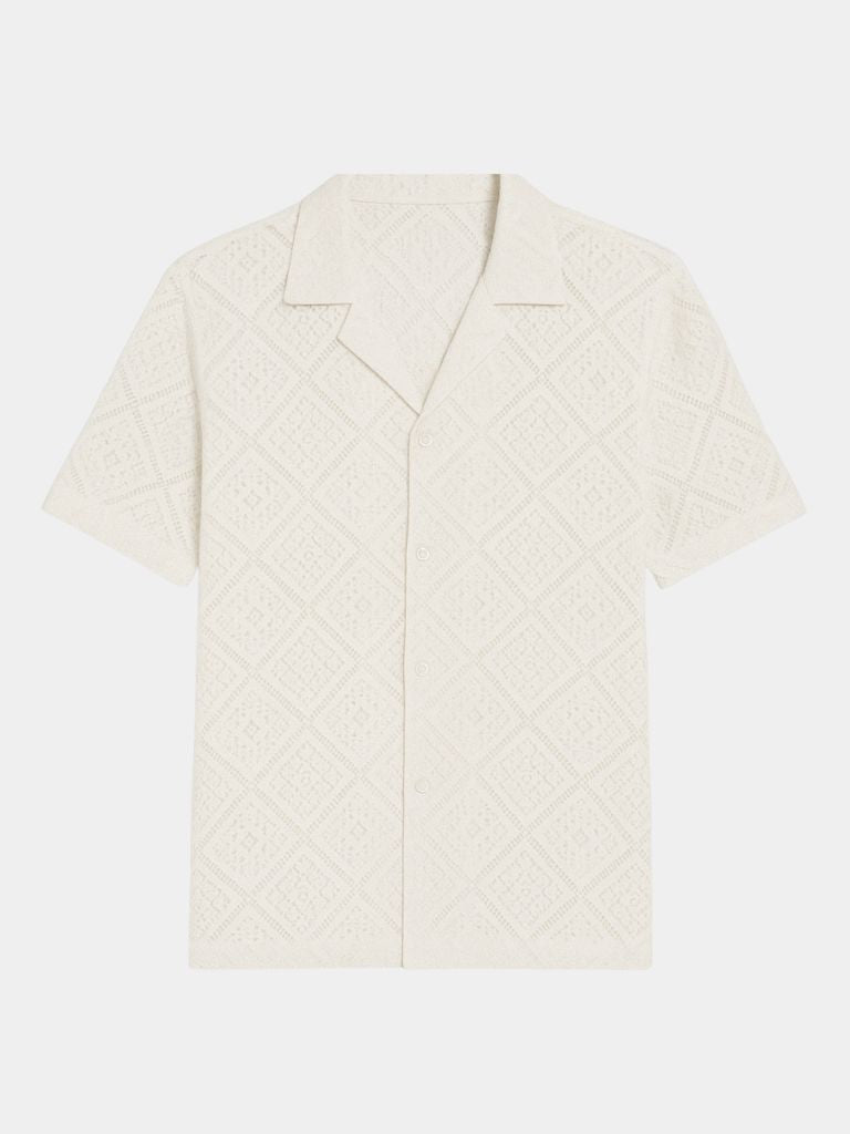 Dennis | Cream Textured Open-Collar Polo