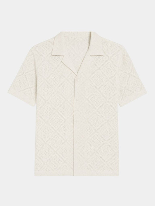 Dennis | Cream Textured Open-Collar Polo