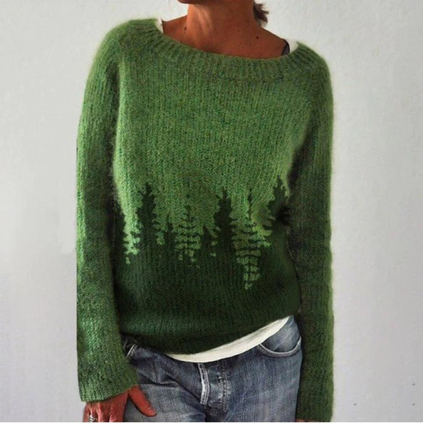 Diana | Green Forest Motif Knit Jumper