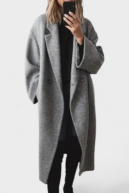 Dilys | Grey Double-Breasted Long Coat