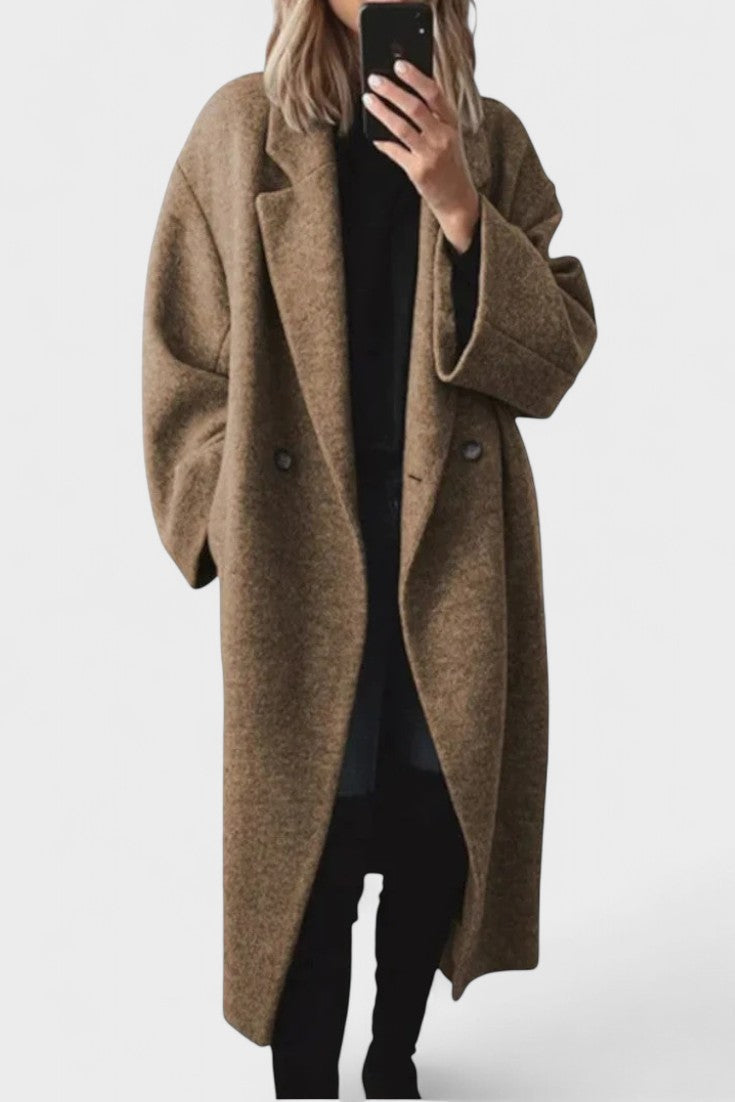Dilys | Grey Double-Breasted Long Coat