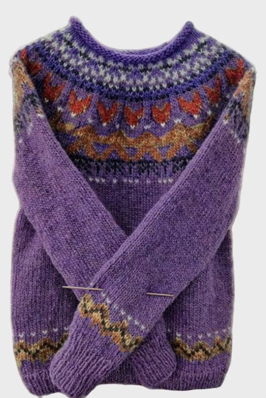 Dilys | Purple Fair Isle V-Neck Jumper