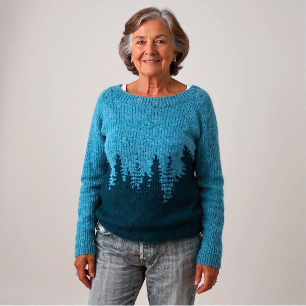 Donna | Teal Forest Motif Knit Jumper