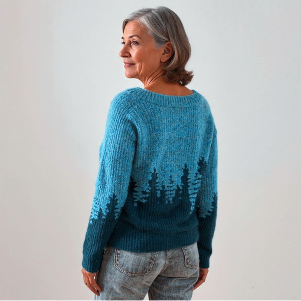 Donna | Teal Forest Motif Knit Jumper