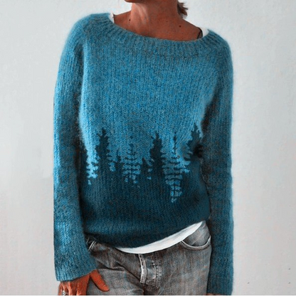 Donna | Teal Forest Motif Knit Jumper