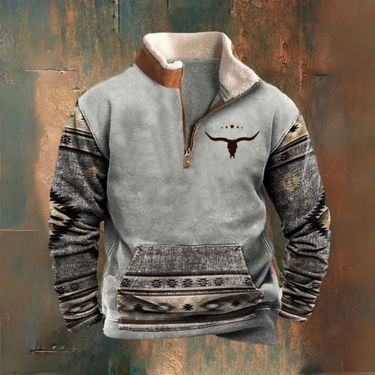 Daniel | Grey Patterned Half-Zip Sweatshirt