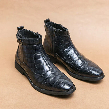 Dylan | Brown Woven Buckle Ankle Boots
