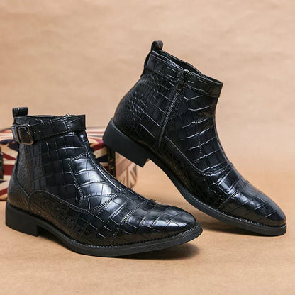 Dylan | Brown Woven Buckle Ankle Boots