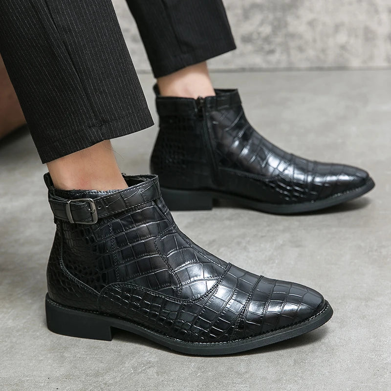 Dylan | Brown Woven Buckle Ankle Boots
