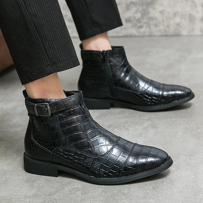 Dylan | Brown Woven Buckle Ankle Boots