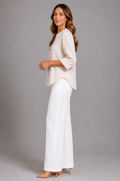 Agnes | Sand Linen-Look Button Shirt