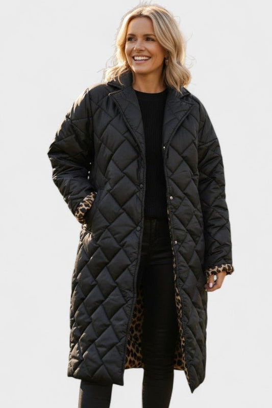 Sheena | Black Reversible Quilted Coat