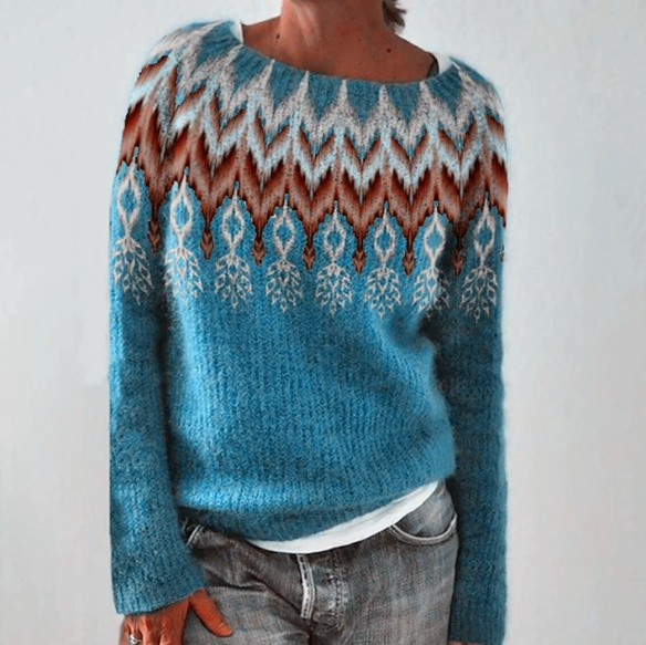Elaine | Blue Chevron Nordic Jumper