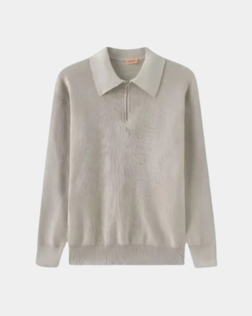 Ellis | Light Grey Knit Polo Jumper