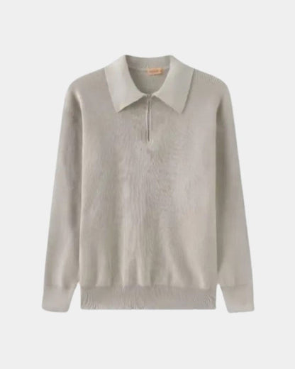 Ellis | Light Grey Knit Polo Jumper