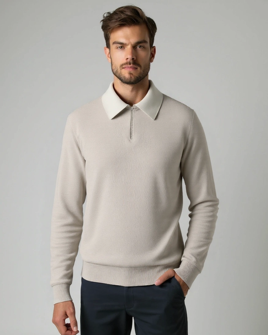 Ellis | Light Grey Knit Polo Jumper