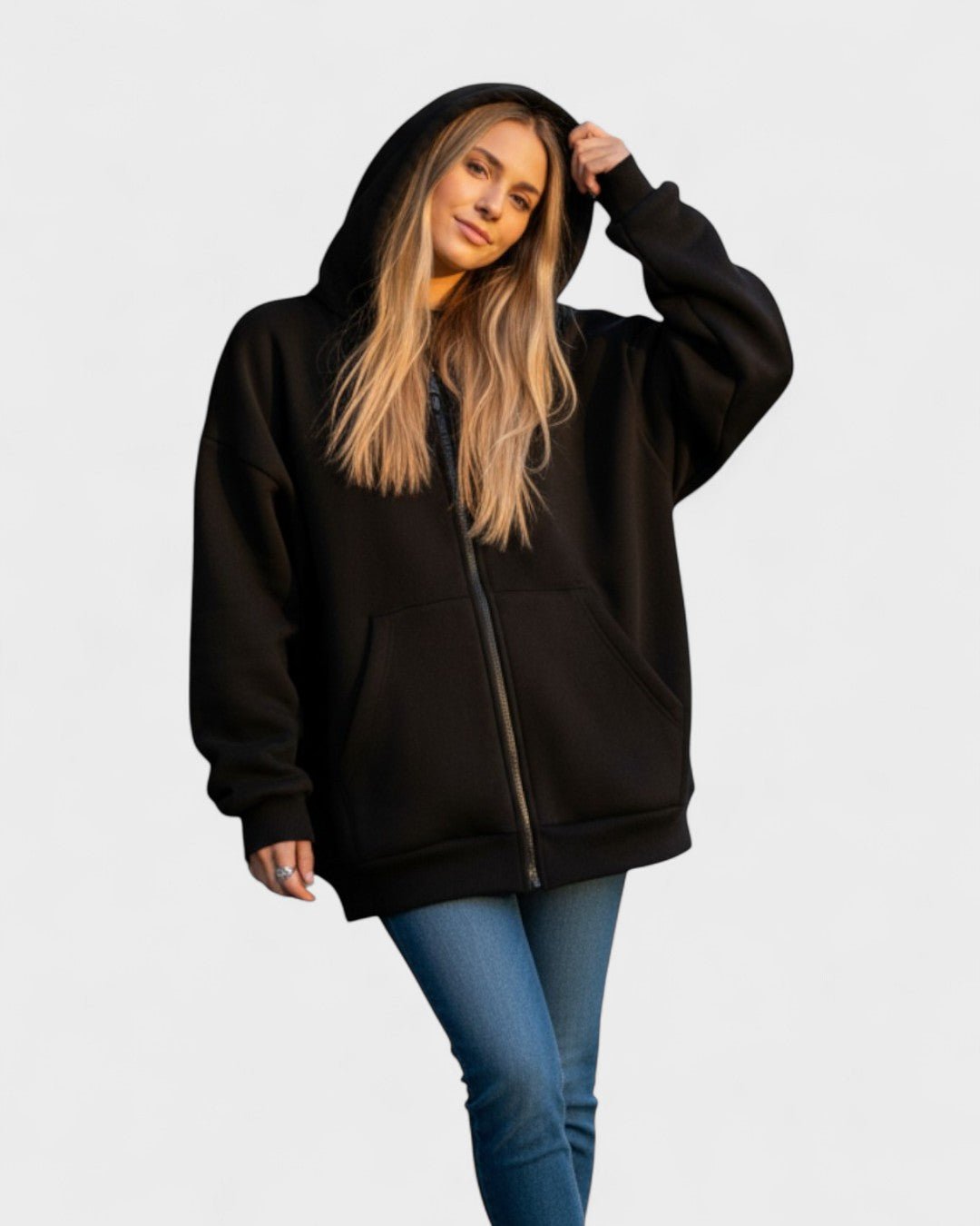 Elinor | Black Oversized Zip Hoodie