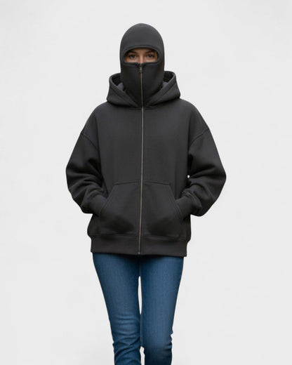 Elinor | Black Oversized Zip Hoodie