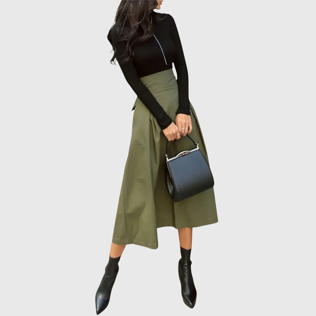Elinor | Olive A-Line Midi Skirt