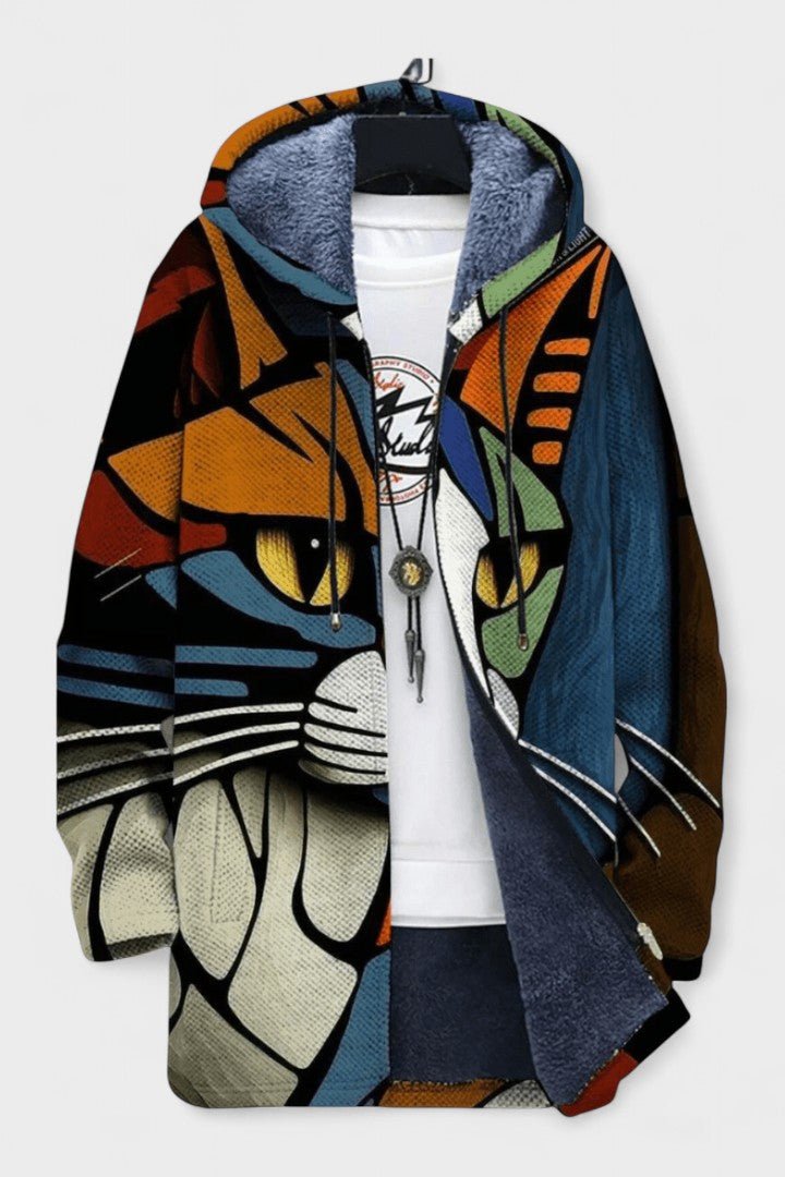 Elise | Artistic Cat Hooded Zip Jacket
