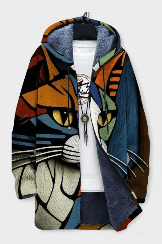 Elise | Artistic Cat Hooded Zip Jacket
