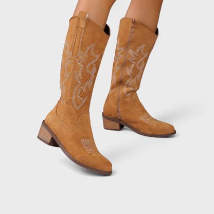 Elsa | Tan Embroidered Western Boots