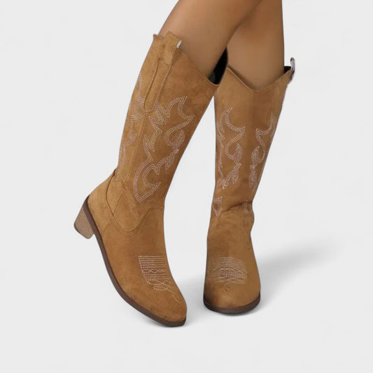 Elsa | Tan Embroidered Western Boots