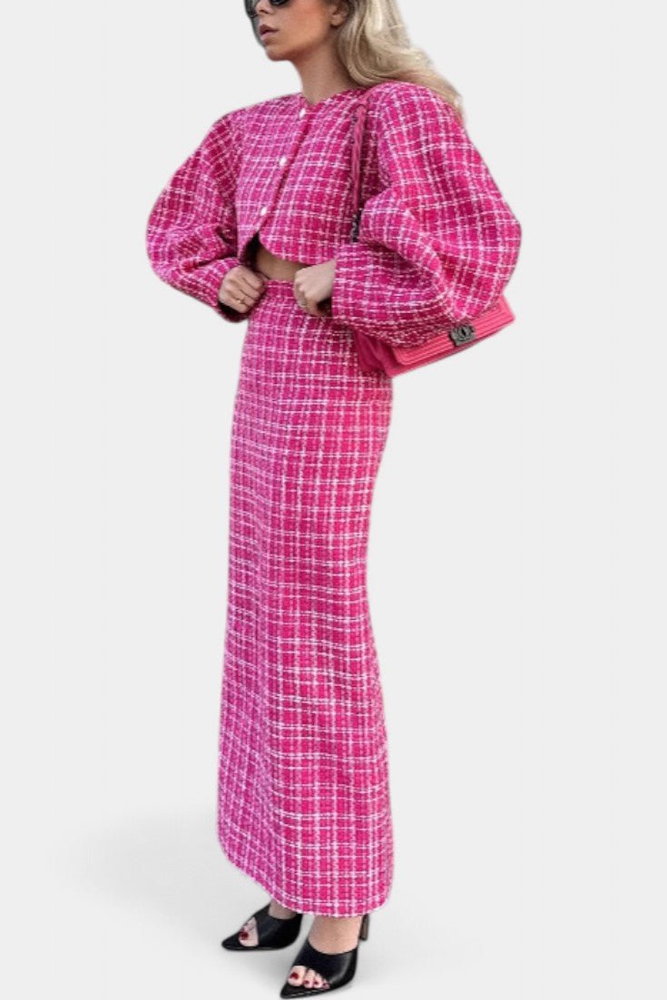 Ella | Pink Check Jacket & Trouser Set