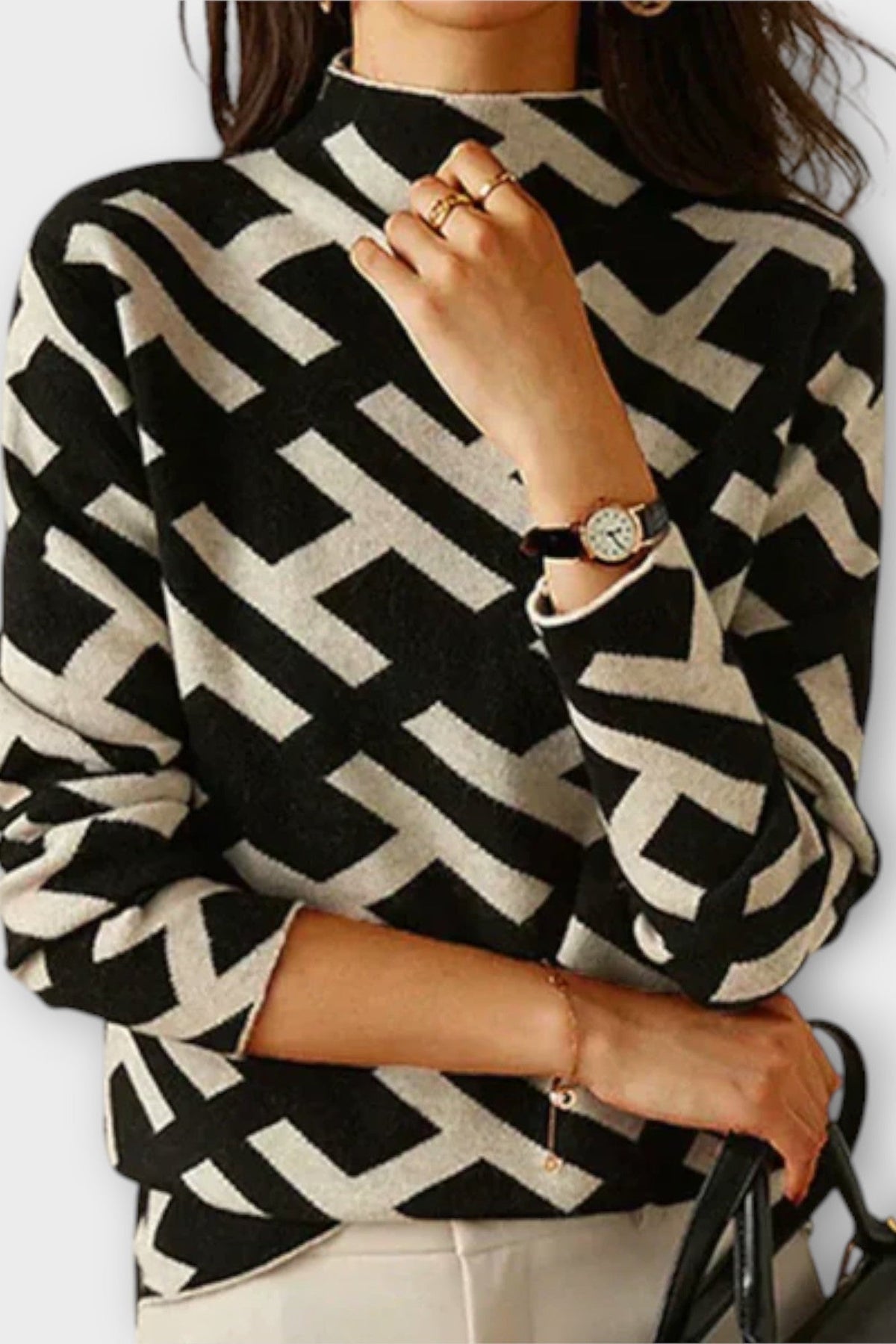 Ellen | Black Geometric Print Jumper