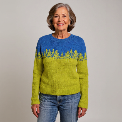 Ellen | Blue & Lime Forest Motif Knit Jumper