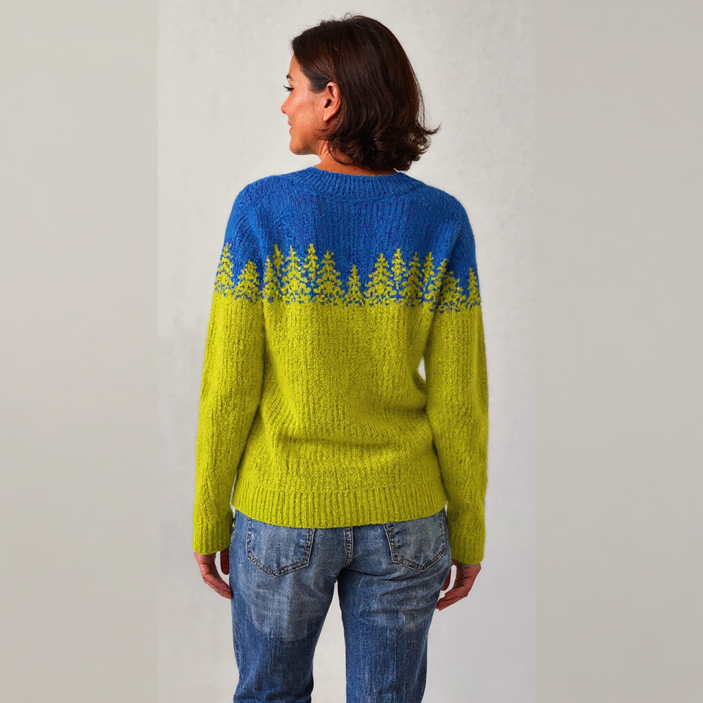 Ellen | Blue & Lime Forest Motif Knit Jumper
