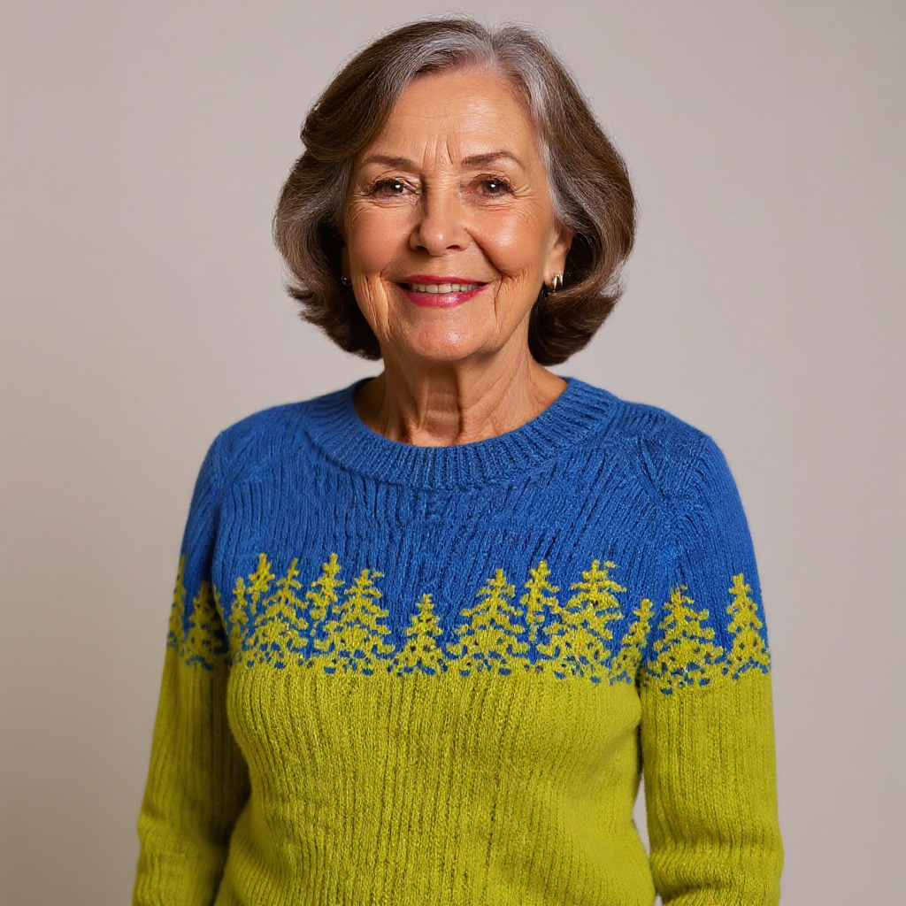 Ellen | Blue & Lime Forest Motif Knit Jumper