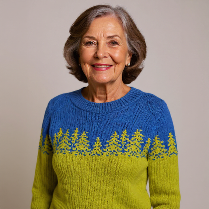 Ellen | Blue & Lime Forest Motif Knit Jumper