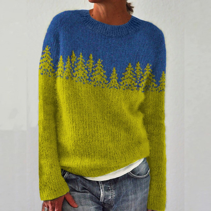 Ellen | Blue & Lime Forest Motif Knit Jumper