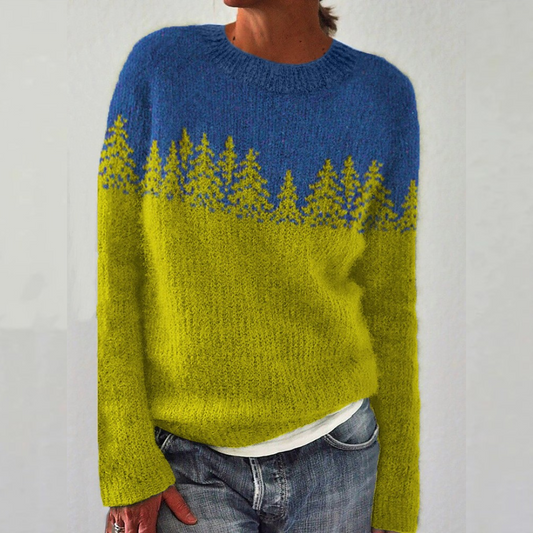 Ellen | Blue & Lime Forest Motif Knit Jumper