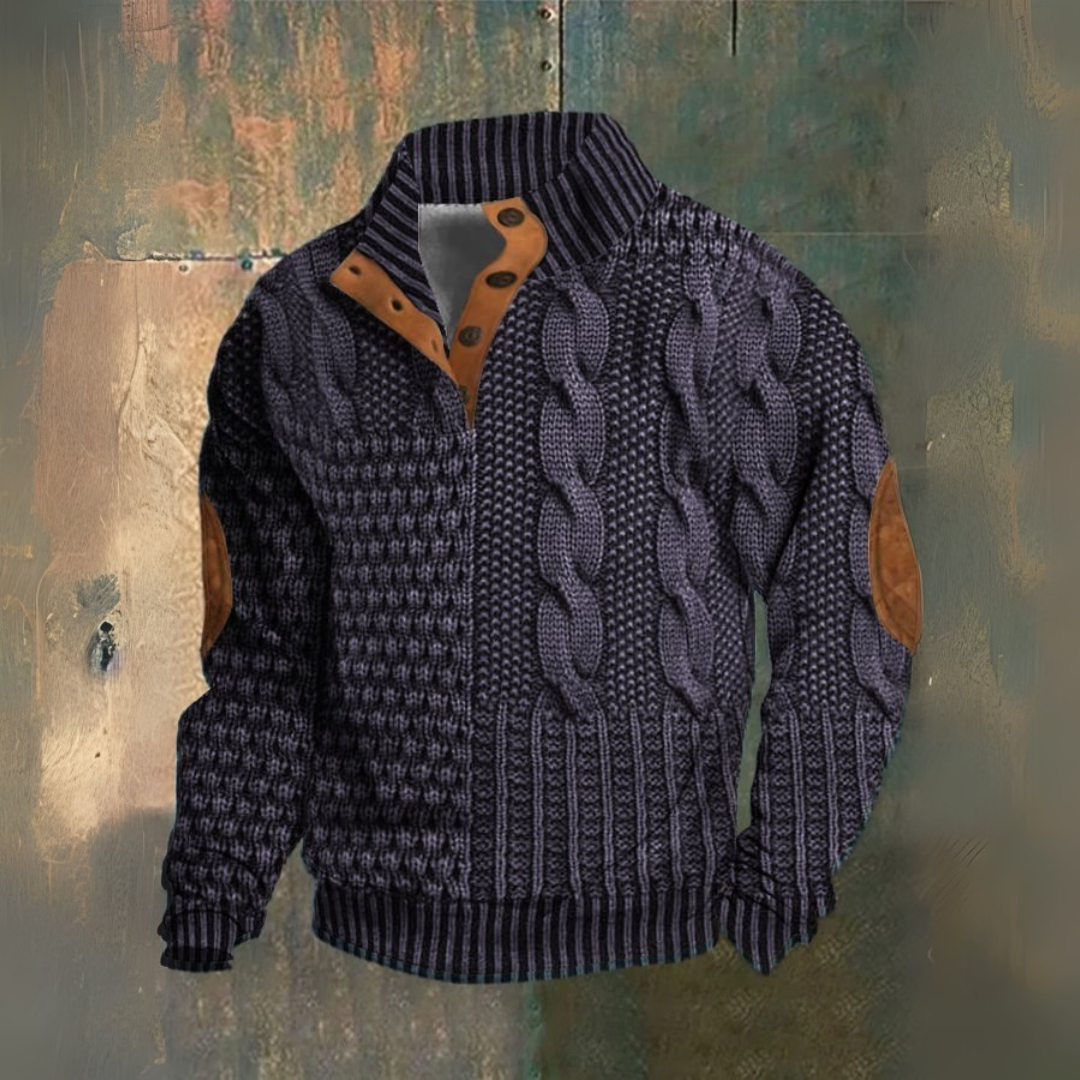 Elliot | Navy Cable-Knit High-Collar Jumper