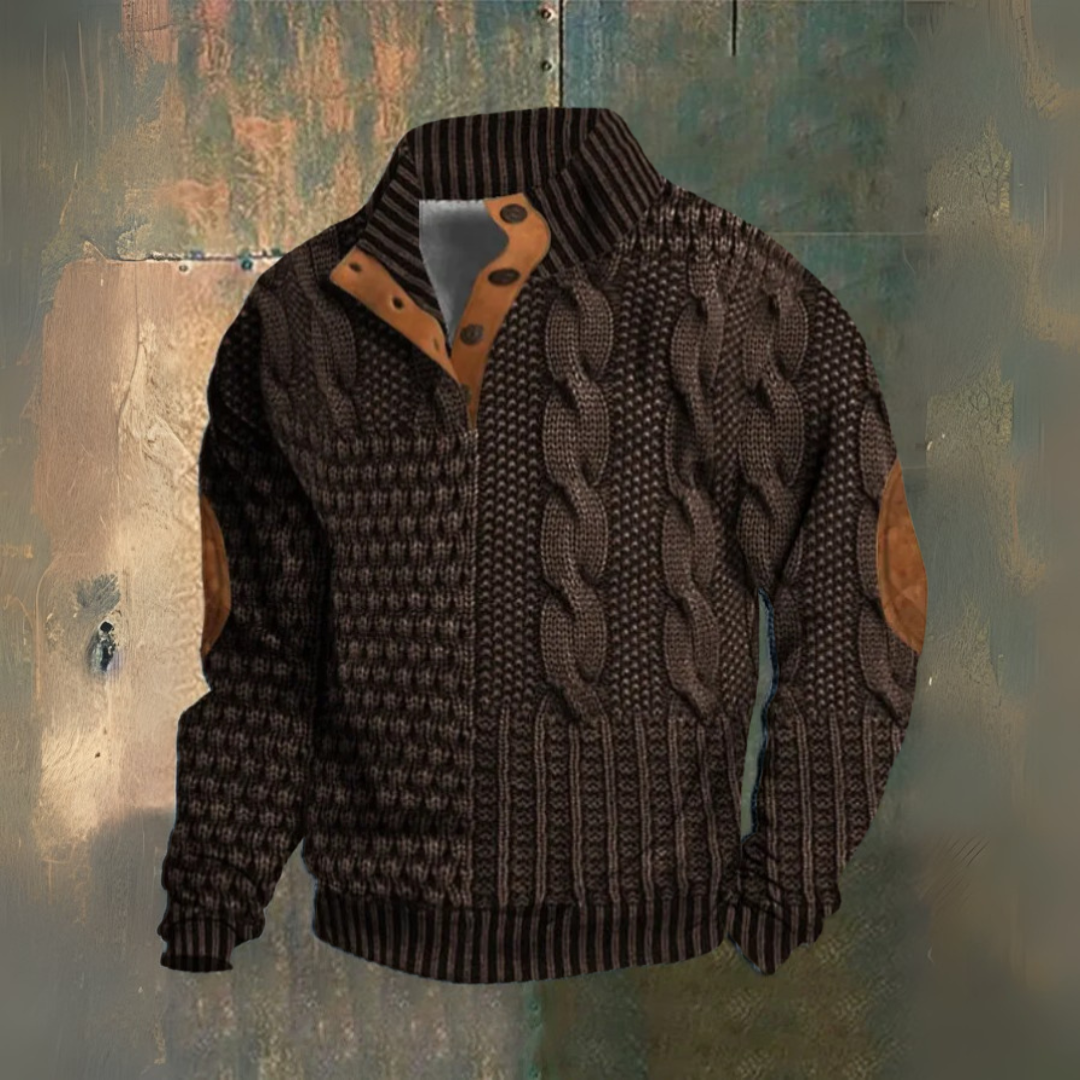 Elliot | Navy Cable-Knit High-Collar Jumper