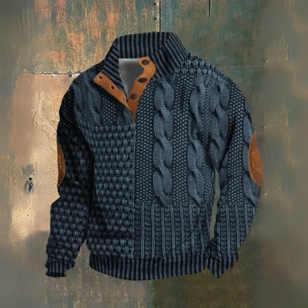 Elliot | Navy Cable-Knit High-Collar Jumper
