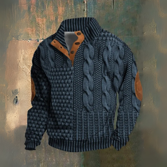 Elliot | Navy Cable-Knit High-Collar Jumper