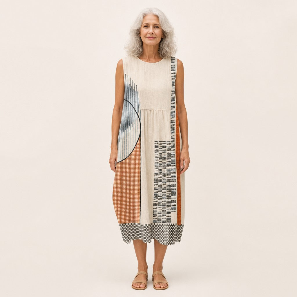 Kirsten | Graphic Patchwork Sleeveless Midi Dress