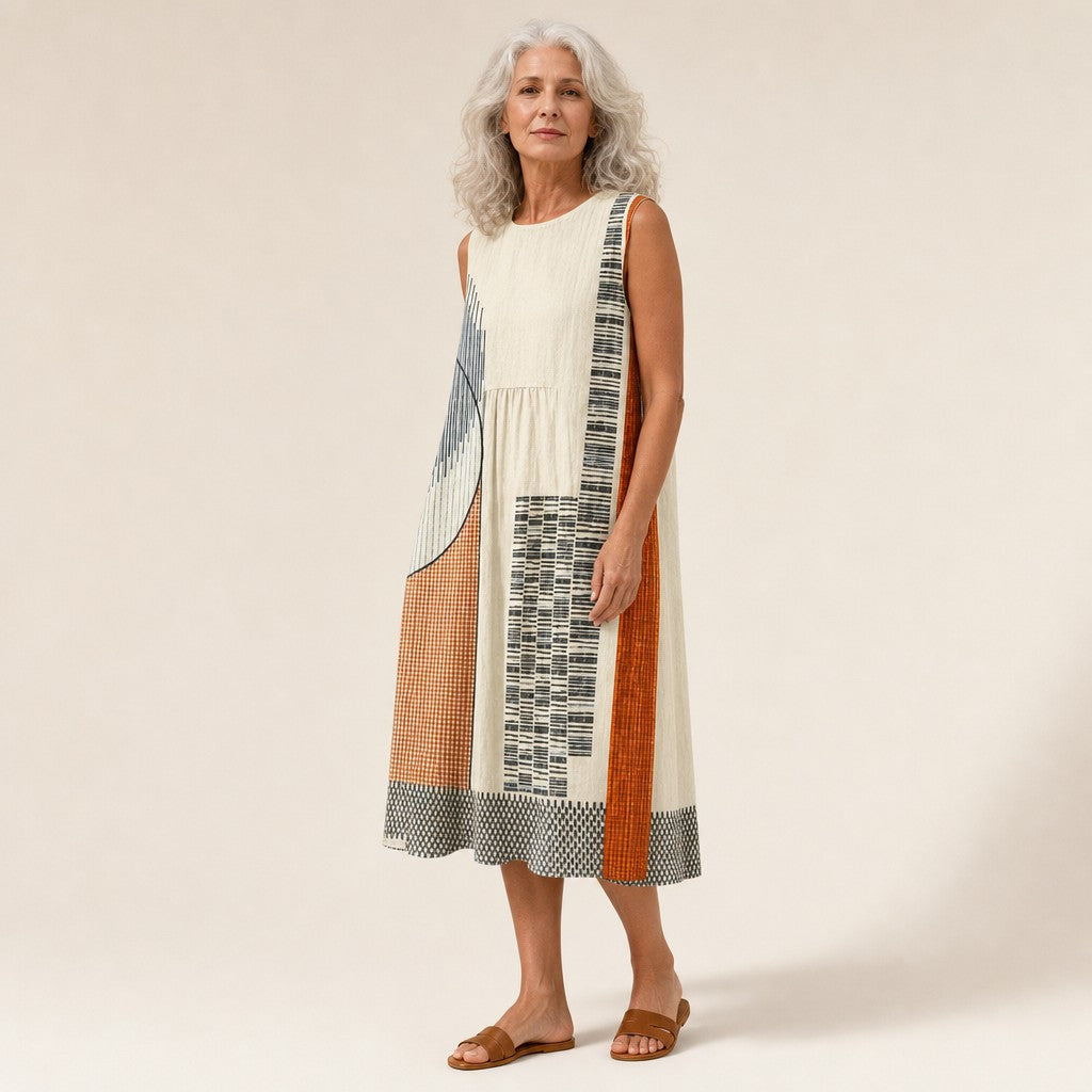 Kirsten | Graphic Patchwork Sleeveless Midi Dress