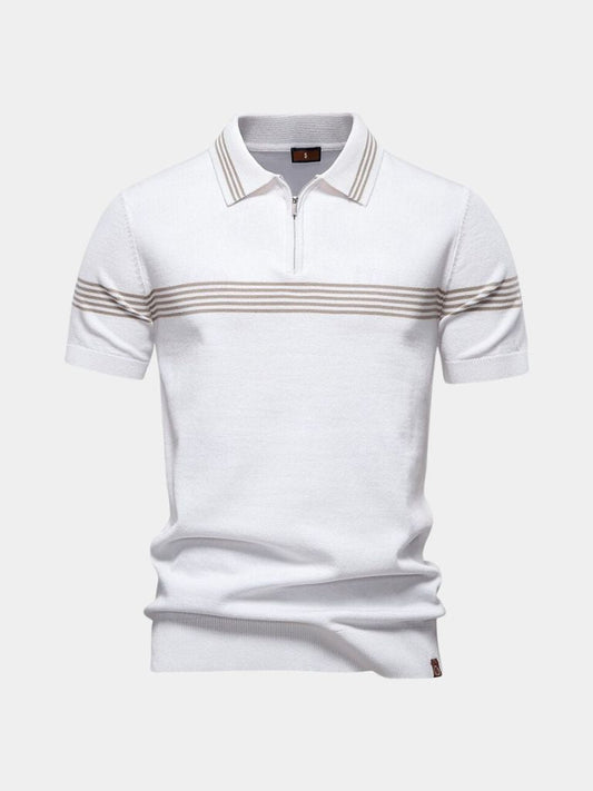 Edmund | White Stripe-Detail Polo