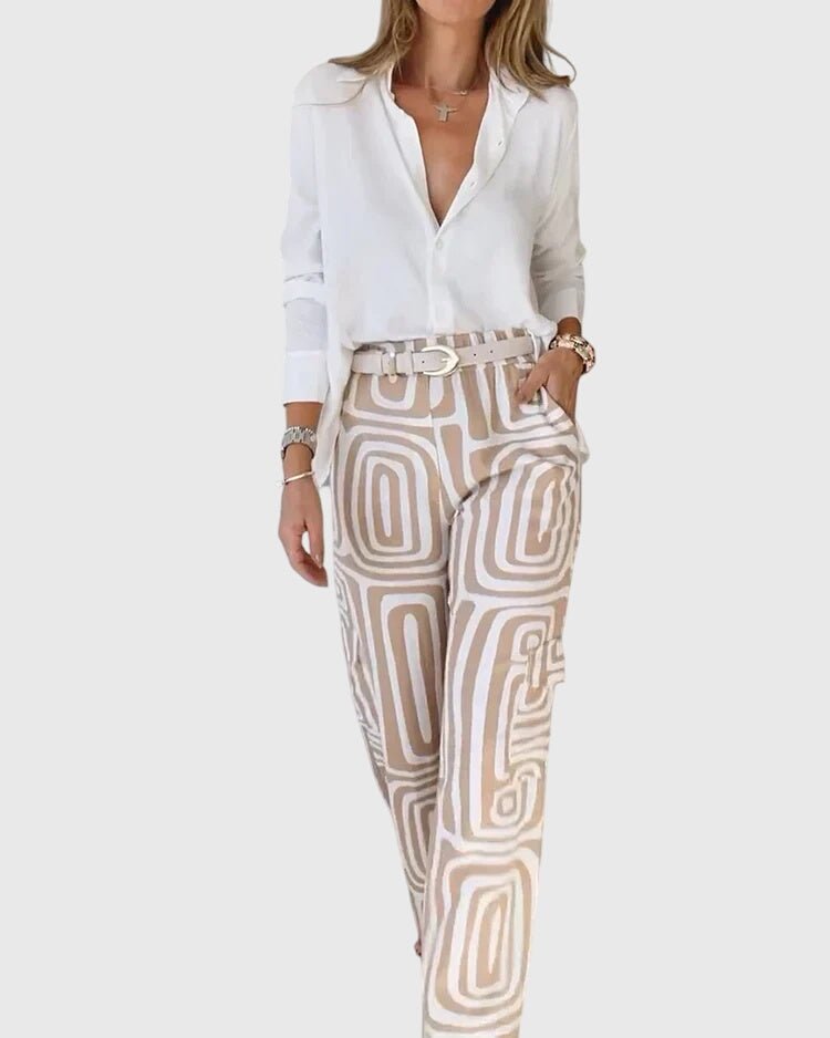 Emilia | Cream Geometric Print Trousers