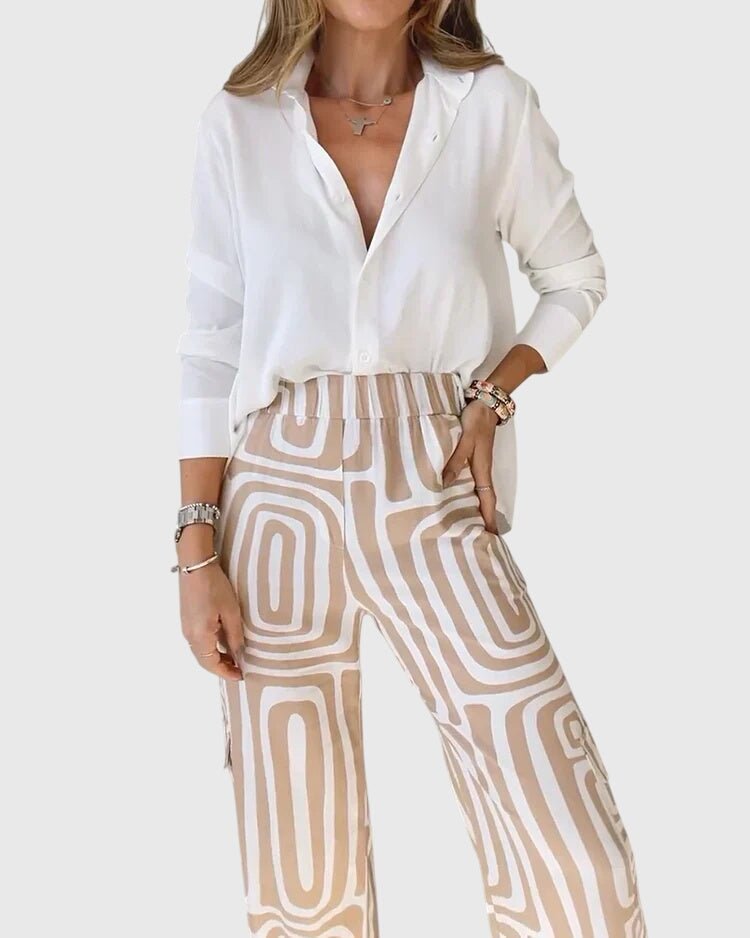 Emilia | Cream Geometric Print Trousers