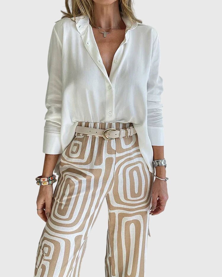 Emilia | Cream Geometric Print Trousers