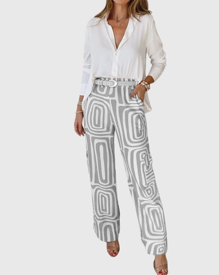 Emilia | Cream Geometric Print Trousers