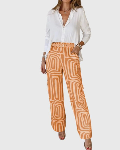 Emilia | Cream Geometric Print Trousers