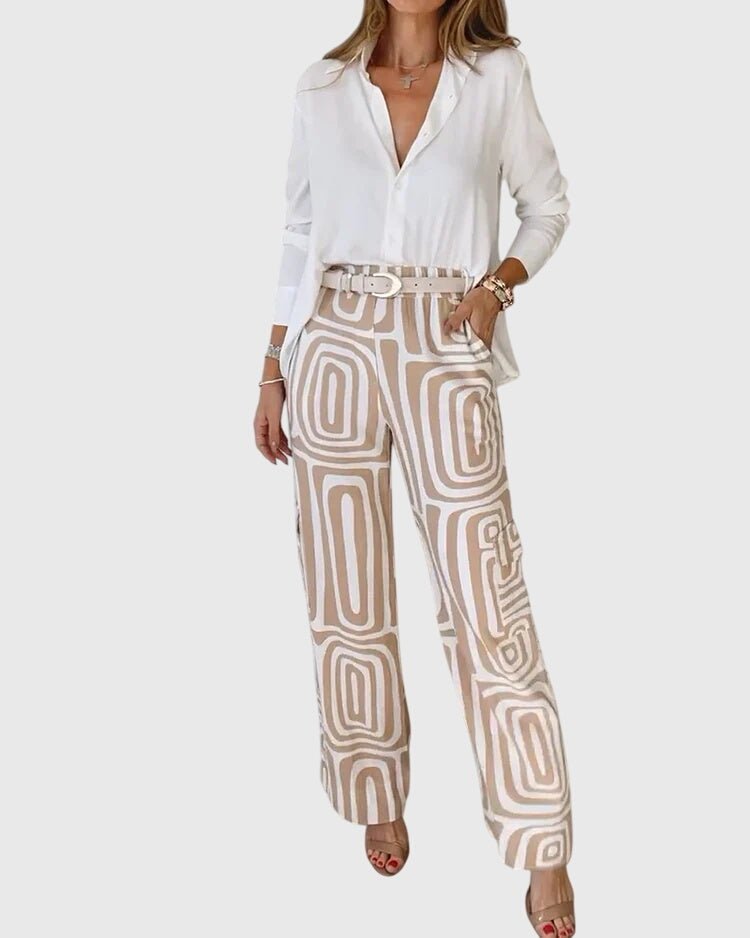 Emilia | Cream Geometric Print Trousers