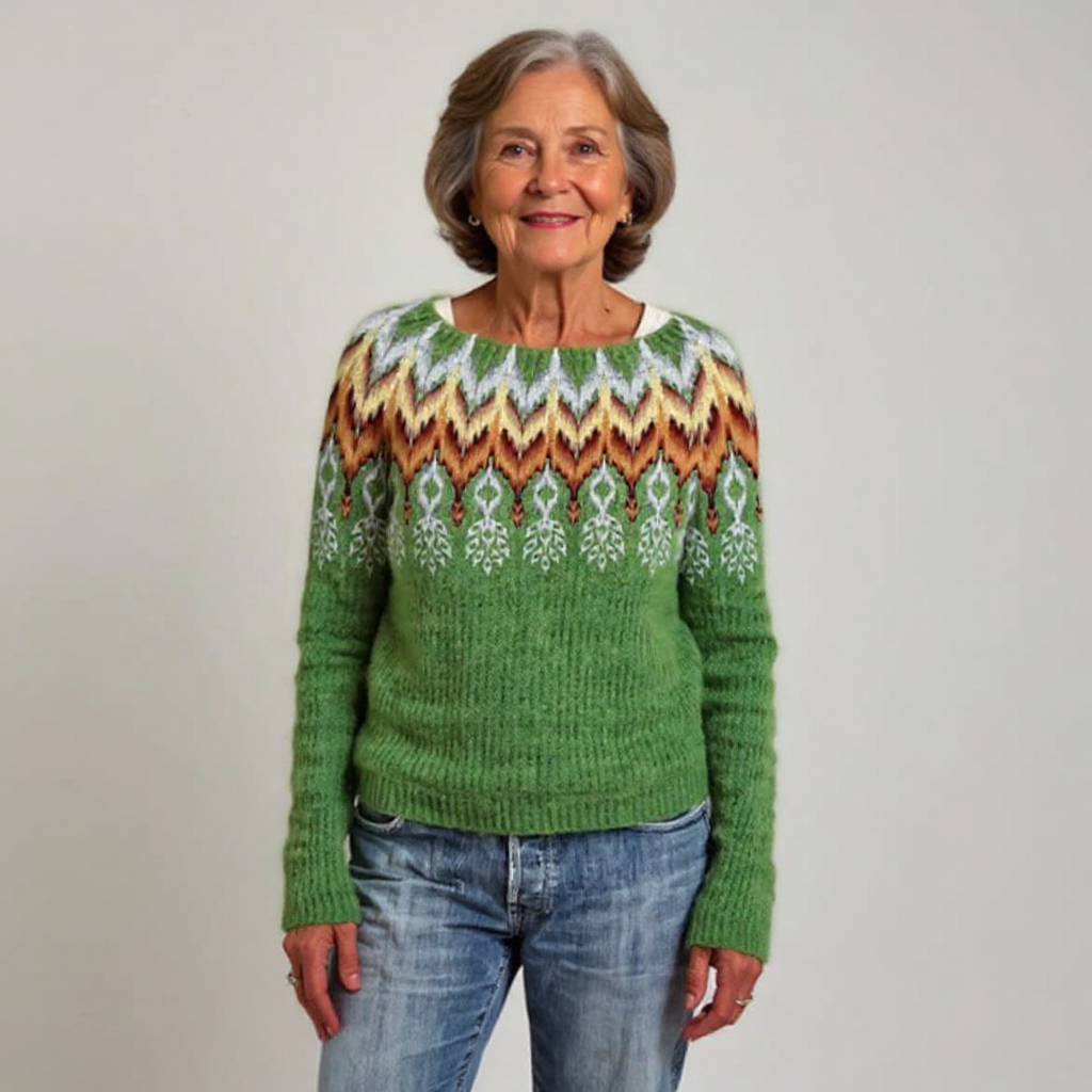 Emily | Green Chevron Nordic Jumper