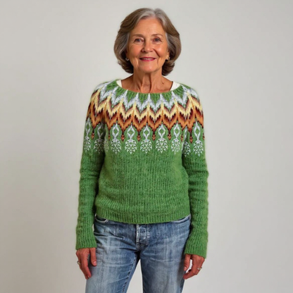 Emily | Green Chevron Nordic Jumper